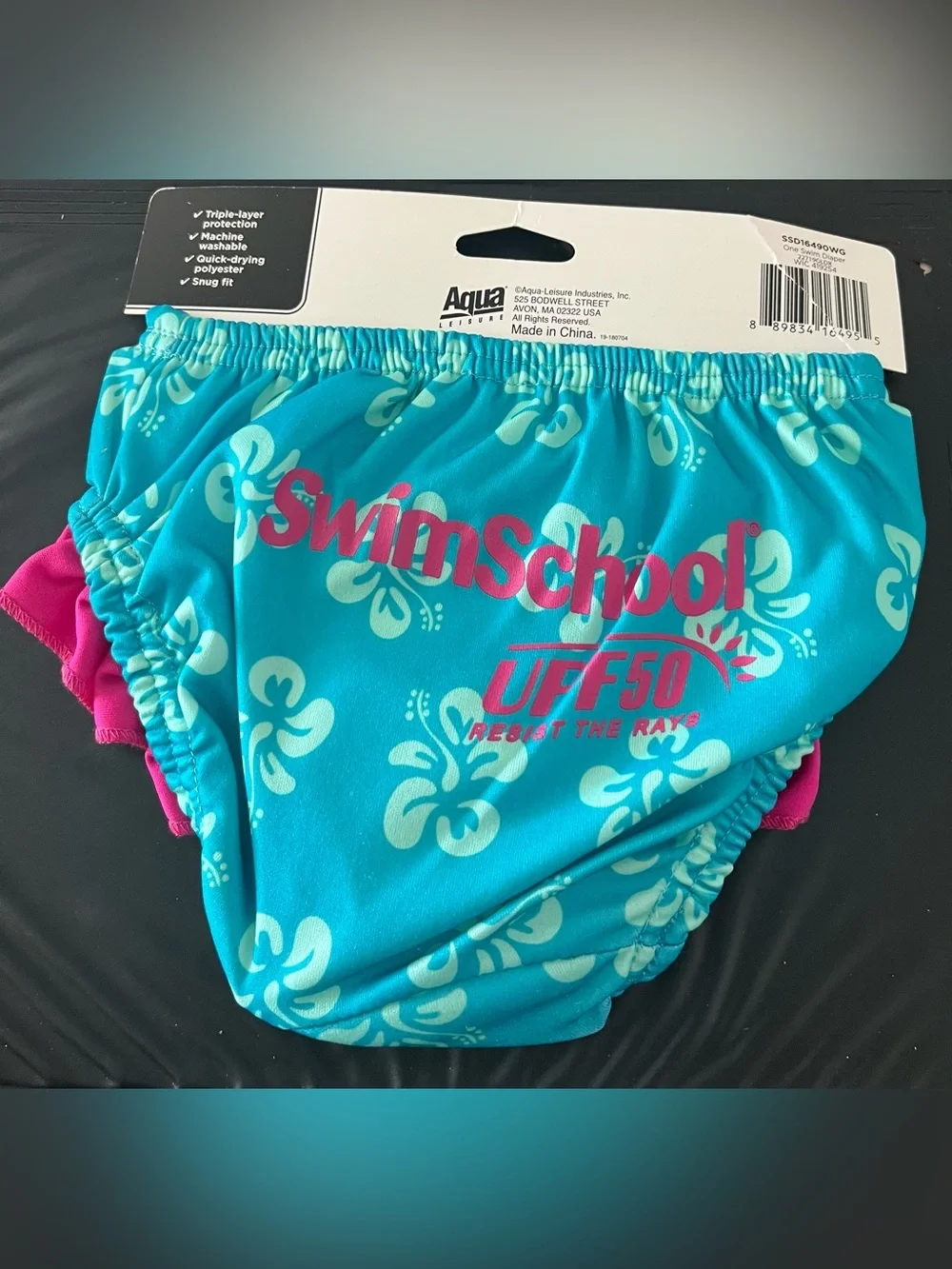The Original SwimSchool Girls' Turquoise & Pink Swim Diaper - UPF50 Size 12m NWT